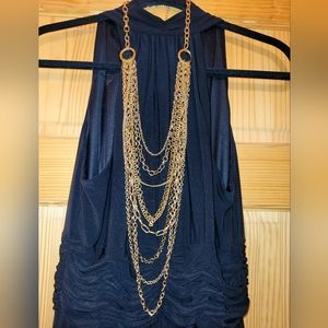 Multi-strand Chain Statement Necklace Gold-tone links Fashion Jewelry apprx 21"